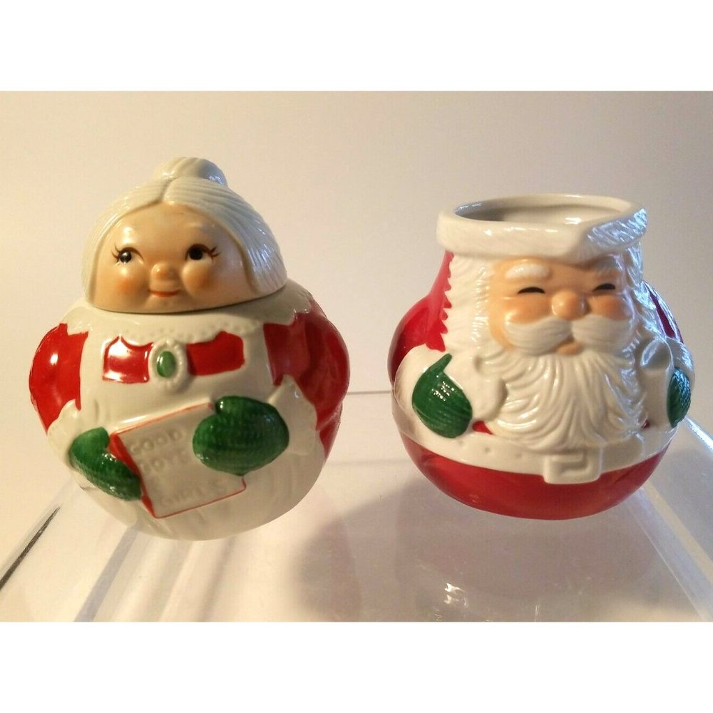 AVON Vintage Santa Claus Creamer and  Mrs. Claus Sugar Bowl w/Lid Set 1983